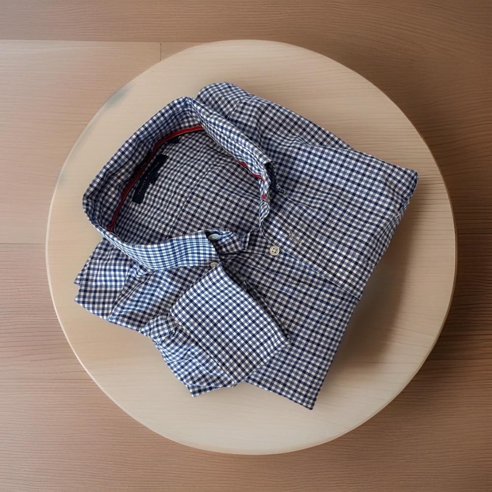 Tommy Hilfiger Golf Button Down Plaid Long Sleeve Shirt Blue Mens L